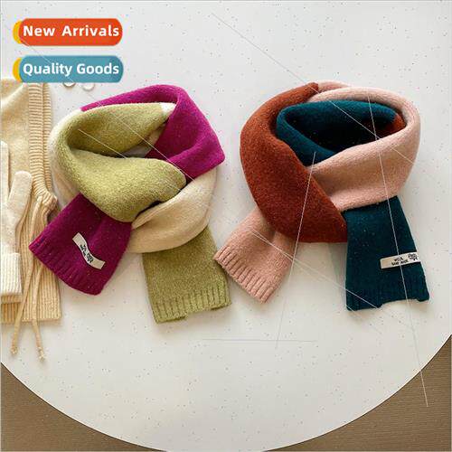 Rose pink colorful wool knitted scarf ladies winter ins wind