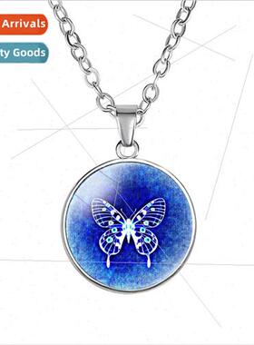 Butterfly Butterfly Pattern Time Gemstone Pendant mple Neckl