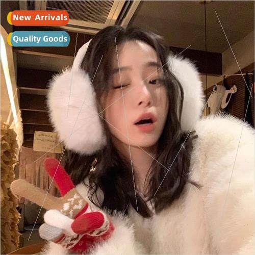 White rabbit hair soft cute cute large plush ear muffs warm