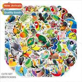 scooter parrot 100 cartoon animals doodle flying stickers