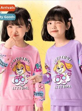 Girls Sweatshirt Clashing Sleeve Cartoon Print 2023 New Woof