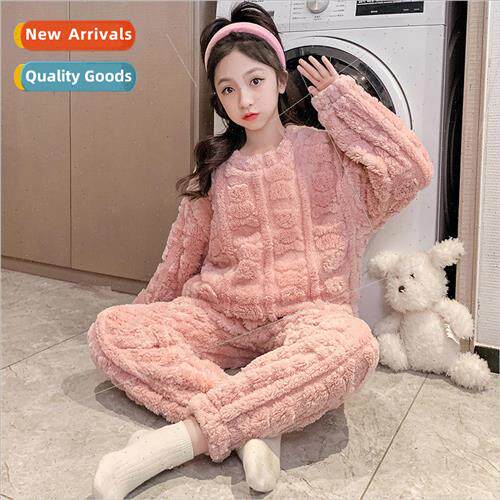 Girls coral fleece pajamas 2023 new childrens facecloth thic