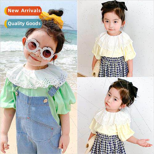 summer new childrens cute big lapel fresh versatile T-shirt
