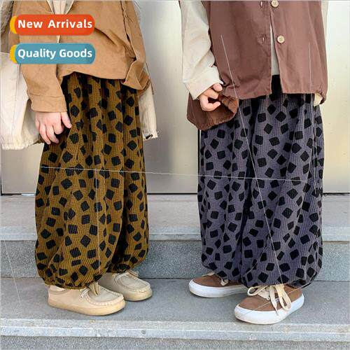 Childrens pants 2023 fall boys and girls Korean corduroy lan