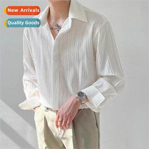 Texture tops Korean loose casual long-sleeved shirt mens nd