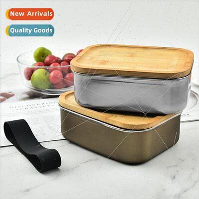Japanese bamboo wood lid 304 rectangular stainless steel lun