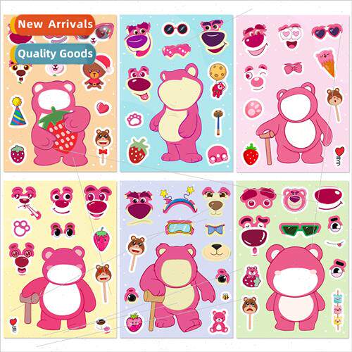 6pcs/pack pink cute strawberry bear jigsaw puzzle stickers c
