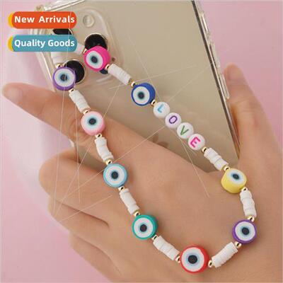 Personalized cell phone chain bohemian  white soft pottery p