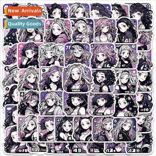 50 pcs of dazzling purple retro cool girl cartoon stickers n