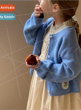 Korean childrens clothing girls knit sweater jacket 2023 fal