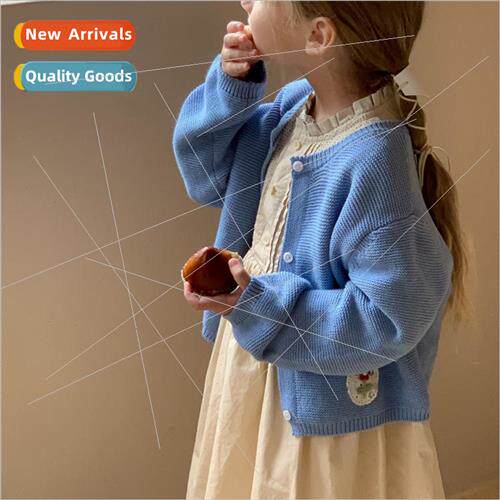Korean childrens clothing girls knit sweater jacket 2023 fal