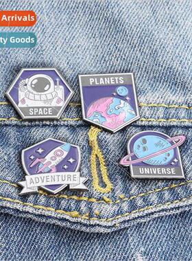 Cartoon letter badge Astronaut Earth Rocket alloy lacquer co