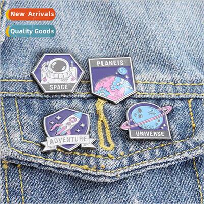 Cartoon letter badge Astronaut Earth Rocket alloy lacquer co