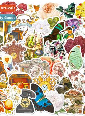50 pcs of vintage handbook series of floral stickers literar