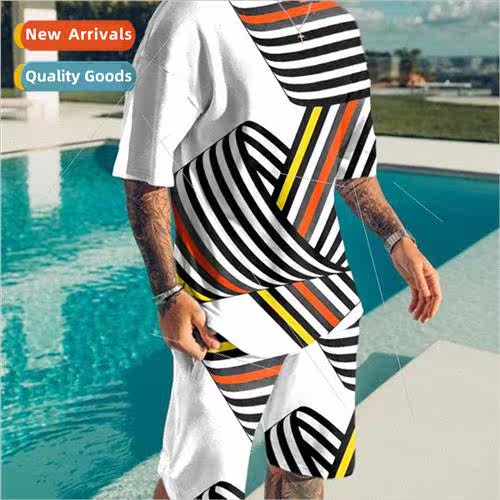 3D Digital Printing Mens Summer Short Sleeve_Beach Pants Set