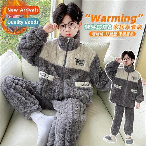 Boys pajamas fall and winter childrens coral fleece thickene