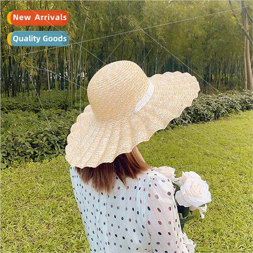New shell pleated strapped straw outdoor beach hat styling r