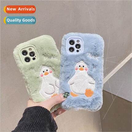 Autumn and winter cute couple plush duck 适用 iPhone 15 case