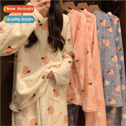 Peach bear bow printed coral velvet crescent moon warm suit