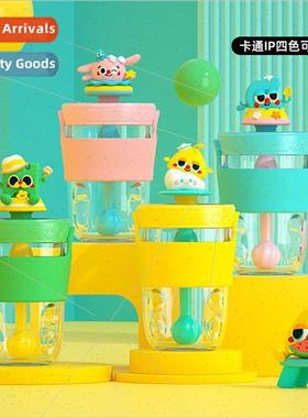 cute cartoon dust plug cold extraction straw cup 550mL three