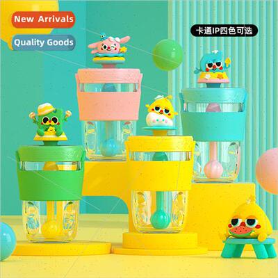 cute cartoon dust plug cold extraction straw cup 550mL three
