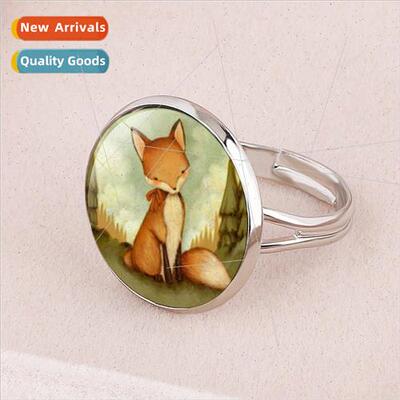 New Accessories Womens mple Time Gemstone Fox Ring Open Adju