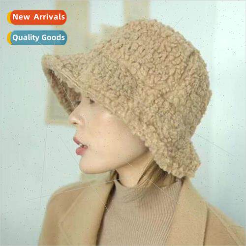 Hat female winter warm solid color lambs wool fisherman hat