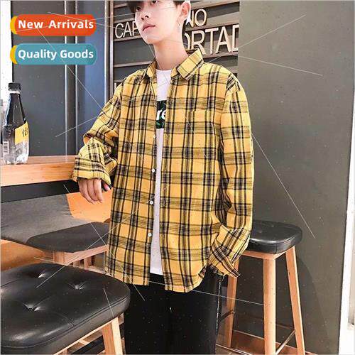 Japanese retro plaid long-sleeved shirt mens casual versatil