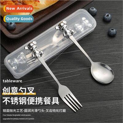 Ins wind cartoon violent bear spoon 适用k stainless steel po