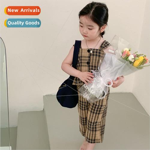 2023 summer girls Korean  of the plaid undershirt seven pant