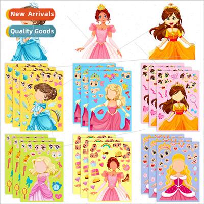 6pcs/pack Fairytale Princess Make a Face gsaw Stickers Princ
