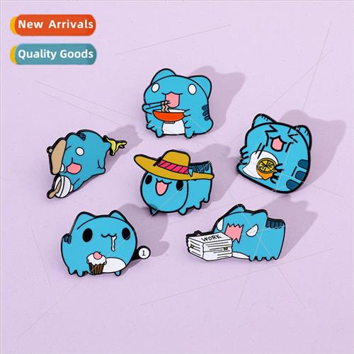New cute blue cat creative brooch angry kitten drooling smal