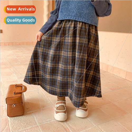 Girls plaid tweed pleated mid-length skirt 2020 autumn and w
