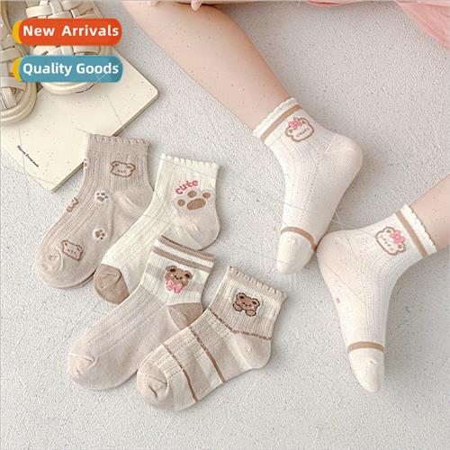 Baby socks 2023 new cappuccino bear cute brown bear printing