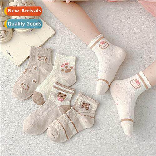 Baby socks 2023 new cappuccino bear cute brown bear printing
