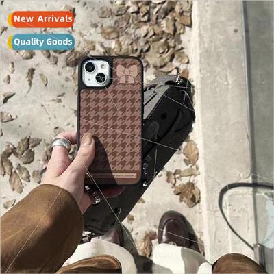 Brown Background Thousand Bird Check IPhone15ProMax Leather