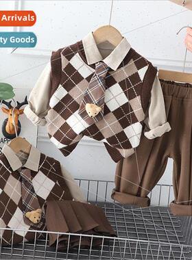 2023 spring new children Korean  of the sweater vest college