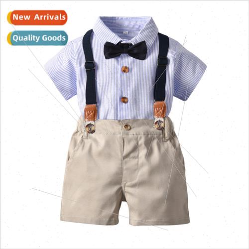 Korean  of the childrens suit summer boys short-sleeved stri