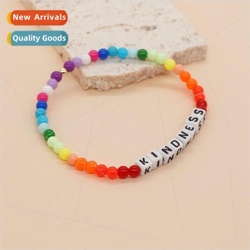 New wind quadrangle letter beads KINDNESS acrylic rainbow co