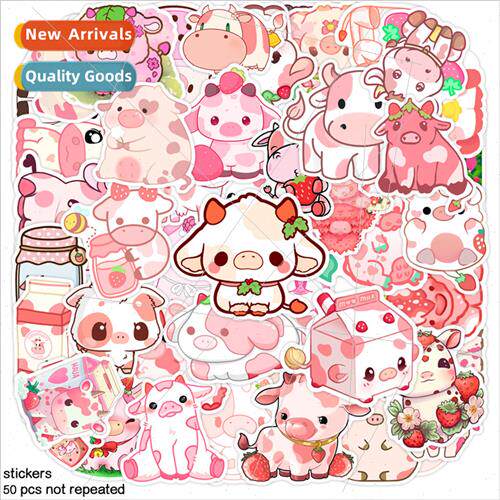 50 cute strawberry cow stickers cartoon animation creative p
