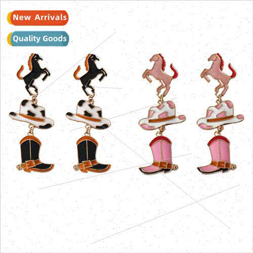 Fashion personality western cowboy hat earrings horse hat bo