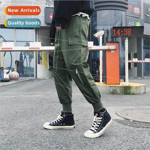 Autumn and winter ins zipper work pants mens card drawstring