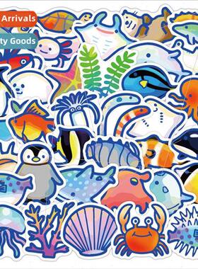 Aquarium plants and animals fish and shrimp stickers cartoon