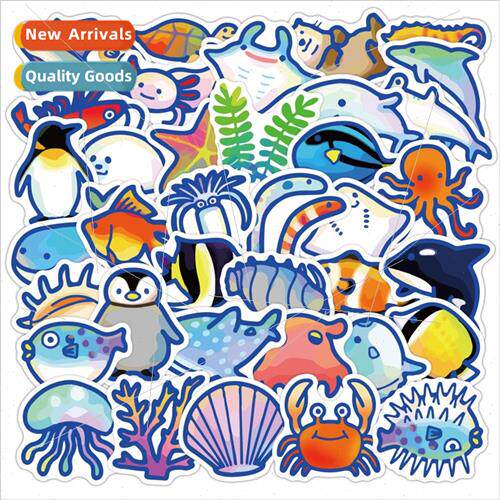 Aquarium plants and animals fish and shrimp stickers cartoon