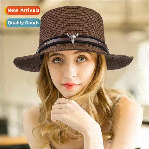 Straw hat female summer new England retro belt flat cap male