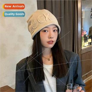 knitted cap winter letters and thickened fall Korea female