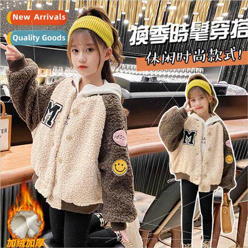 Girls lambs wool coat padded thickened 2023 fall and winter