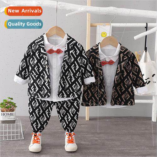 2023 fall  in small children Korean letters suit three-piece