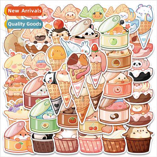 40 wind cute animal food doodle stickers laptop trolley case