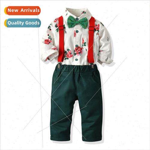 Child Christmas Costume Rose Shirt Polka Dot Bow Tie Back Pa